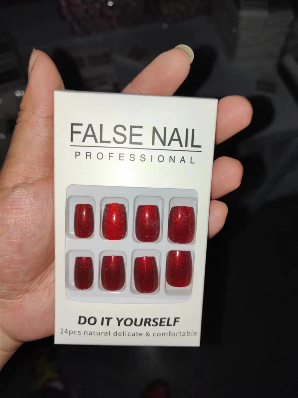 Red Cat Eye Short Square Fake Nails